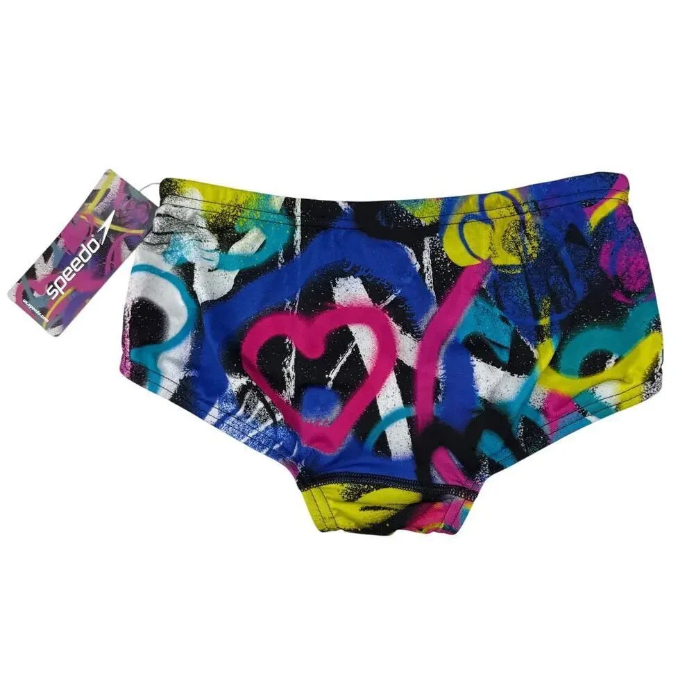 NWT SPEEDO Men's Printed Euro Swim Bottom Brief Blue/Pink/Yellow Size 26